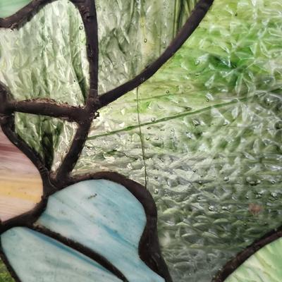 LOT 321: Butterflies and Flowers Stained Glass Fireplace Screen
