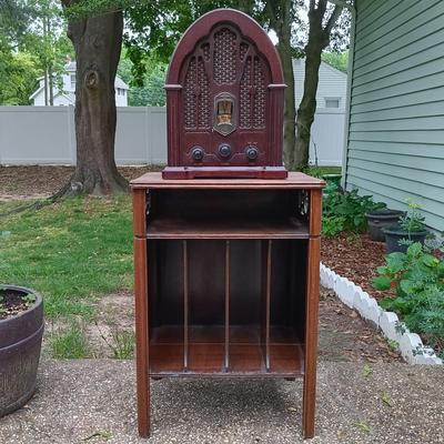 LOT 348: GE Cathedral Radio Model 7-4100JA with Record Stand