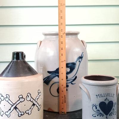 LOT 350: Set of (3) Vintage Crockery Jugs Featuring Rockdale Union Stoneware