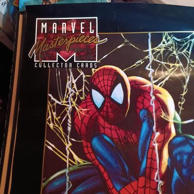 LOT 365: Signed Joe Jusko Marvel Collector Cards Promotional Poster, Marvel Comics 2099 Promotional Poster, Deadpool and Harley Quinn...