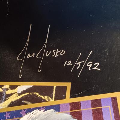 LOT 365: Signed Joe Jusko Marvel Collector Cards Promotional Poster, Marvel Comics 2099 Promotional Poster, Deadpool and Harley Quinn...