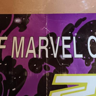 LOT 365: Signed Joe Jusko Marvel Collector Cards Promotional Poster, Marvel Comics 2099 Promotional Poster, Deadpool and Harley Quinn...