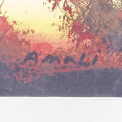 LOT 369: Philip Higgins Signed Art, Lion Block Print & Giraffe Silhouette Art by A'Mali