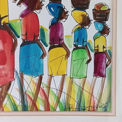 LOT 369: Philip Higgins Signed Art, Lion Block Print & Giraffe Silhouette Art by A'Mali