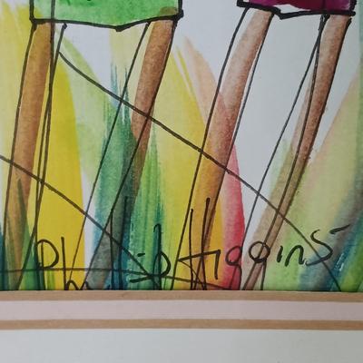 LOT 369: Philip Higgins Signed Art, Lion Block Print & Giraffe Silhouette Art by A'Mali