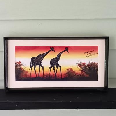 LOT 369: Philip Higgins Signed Art, Lion Block Print & Giraffe Silhouette Art by A'Mali