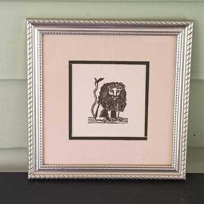 LOT 369: Philip Higgins Signed Art, Lion Block Print & Giraffe Silhouette Art by A'Mali