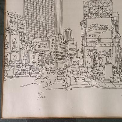 LOT 371: Signed and Numbered Ink Drawing of Time Square with The New York Times February 22, 1965