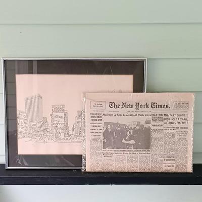 LOT 371: Signed and Numbered Ink Drawing of Time Square with The New York Times February 22, 1965