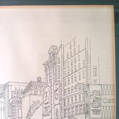 LOT 371: Signed and Numbered Ink Drawing of Time Square with The New York Times February 22, 1965