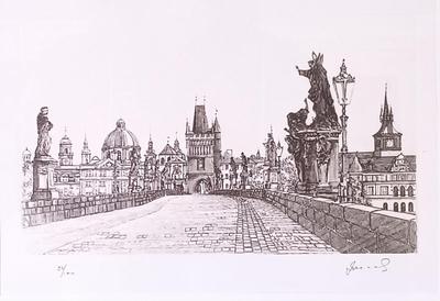 LOT 372: Framed La Rire 29 Octobre 1898 Cover, Signed and Numbered Print of Charles Bridge, Prague & Lithographs of a Victorian Man...