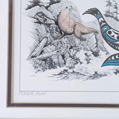 LOT 373: Signed Michael Duncan Art Print 'Power Play' with a G.R. Felton Watercolor & Ink Sketch