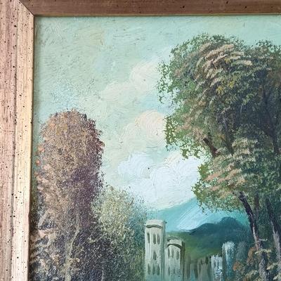 LOT 374: Persian Print on Textile with a Signed Oil Painting of a Castle & Print of 'The Chase'