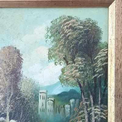 LOT 374: Persian Print on Textile with a Signed Oil Painting of a Castle & Print of 'The Chase'