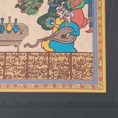 LOT 374: Persian Print on Textile with a Signed Oil Painting of a Castle & Print of 'The Chase'
