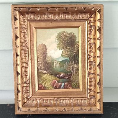 LOT 374: Persian Print on Textile with a Signed Oil Painting of a Castle & Print of 'The Chase'