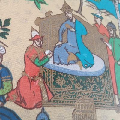 LOT 374: Persian Print on Textile with a Signed Oil Painting of a Castle & Print of 'The Chase'