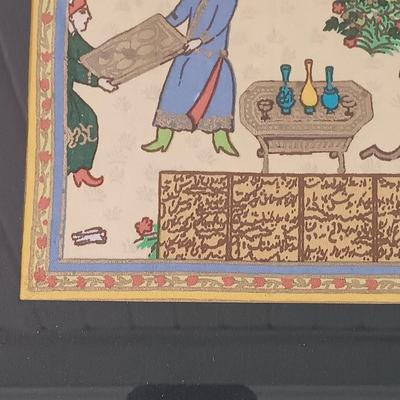 LOT 374: Persian Print on Textile with a Signed Oil Painting of a Castle & Print of 'The Chase'