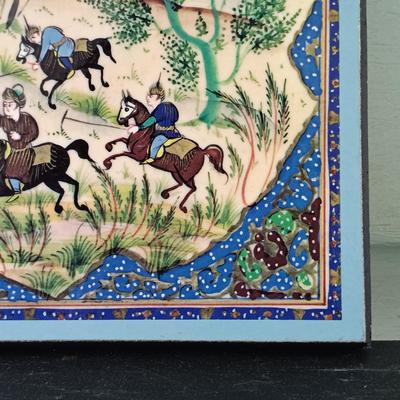 LOT 374: Persian Print on Textile with a Signed Oil Painting of a Castle & Print of 'The Chase'