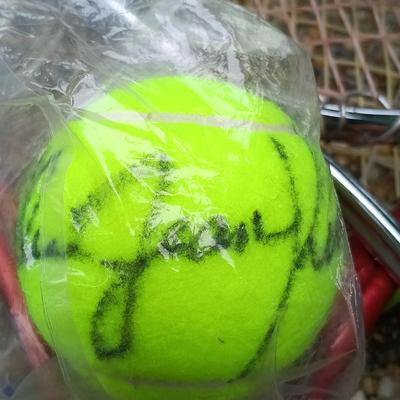 LOT 375: Set of (4) Tennis Rackets with Tennis Ball Signed Billie Jean King