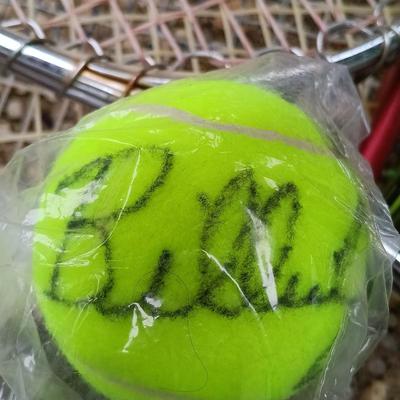 LOT 375: Set of (4) Tennis Rackets with Tennis Ball Signed Billie Jean King