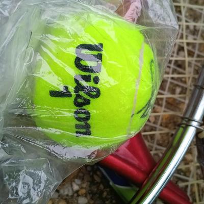 LOT 375: Set of (4) Tennis Rackets with Tennis Ball Signed Billie Jean King