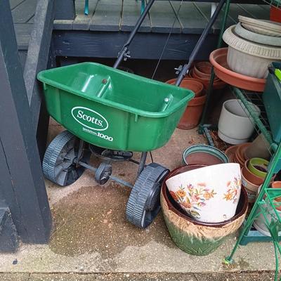 LOT 386: Gardening Lot- 4-Tier Greenhouse Frame, Garden Pots, Plant Stands & More