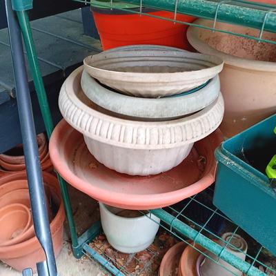 LOT 386: Gardening Lot- 4-Tier Greenhouse Frame, Garden Pots, Plant Stands & More