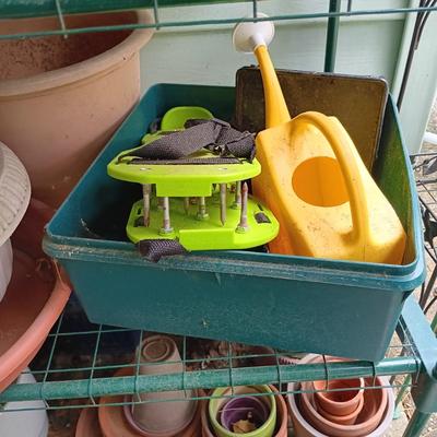 LOT 386: Gardening Lot- 4-Tier Greenhouse Frame, Garden Pots, Plant Stands & More