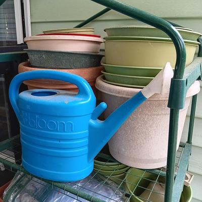 LOT 386: Gardening Lot- 4-Tier Greenhouse Frame, Garden Pots, Plant Stands & More