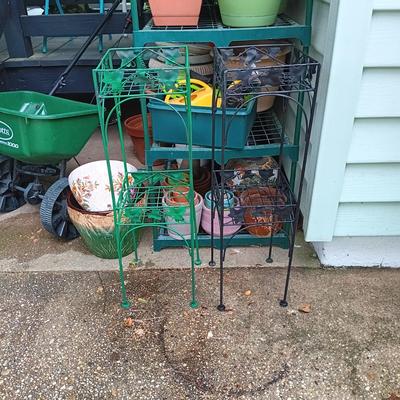 LOT 386: Gardening Lot- 4-Tier Greenhouse Frame, Garden Pots, Plant Stands & More