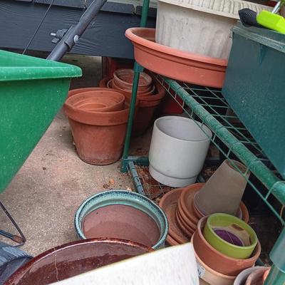LOT 386: Gardening Lot- 4-Tier Greenhouse Frame, Garden Pots, Plant Stands & More