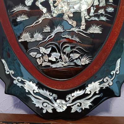 LOT 387: Large Mother of Pearl Inlaid Lacquerware Tray Art