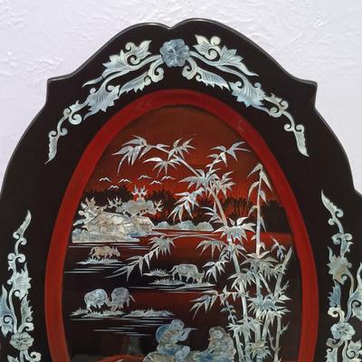 LOT 387: Large Mother of Pearl Inlaid Lacquerware Tray Art