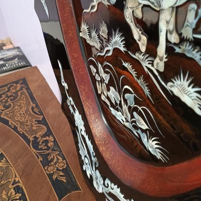 LOT 387: Large Mother of Pearl Inlaid Lacquerware Tray Art