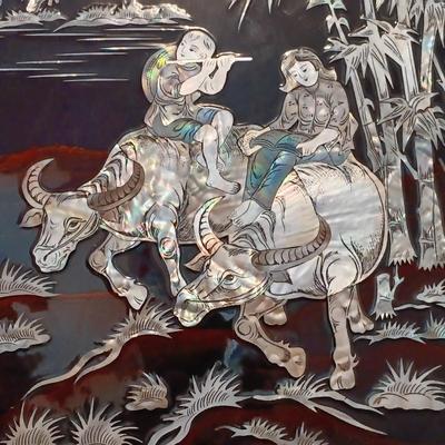 LOT 387: Large Mother of Pearl Inlaid Lacquerware Tray Art
