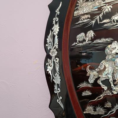 LOT 387: Large Mother of Pearl Inlaid Lacquerware Tray Art