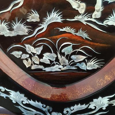 LOT 387: Large Mother of Pearl Inlaid Lacquerware Tray Art