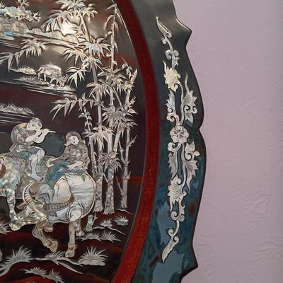 LOT 387: Large Mother of Pearl Inlaid Lacquerware Tray Art
