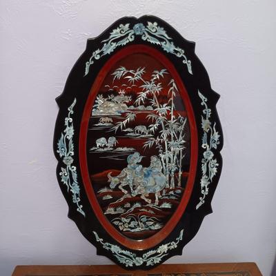 LOT 387: Large Mother of Pearl Inlaid Lacquerware Tray Art