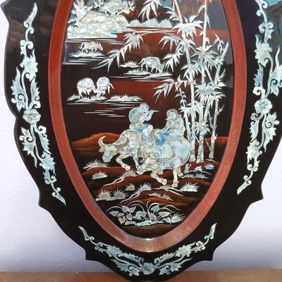 LOT 387: Large Mother of Pearl Inlaid Lacquerware Tray Art