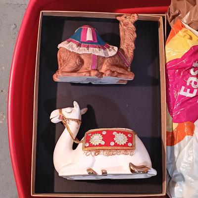 LOT 389: Christmas Collection- Nativity, Christmas Cactus and a Tote Filled with Christmas Decor