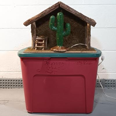 LOT 389: Christmas Collection- Nativity, Christmas Cactus and a Tote Filled with Christmas Decor