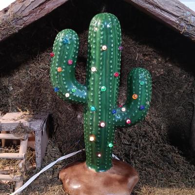 LOT 389: Christmas Collection- Nativity, Christmas Cactus and a Tote Filled with Christmas Decor