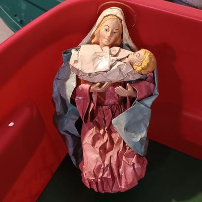 LOT 389: Christmas Collection- Nativity, Christmas Cactus and a Tote Filled with Christmas Decor