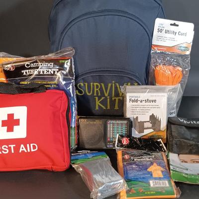 LOT 396: Survival Kit Backpack with New in Package Items