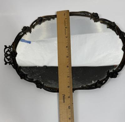 Ornate Antique Brass Oval Mirror and Frame for dresser