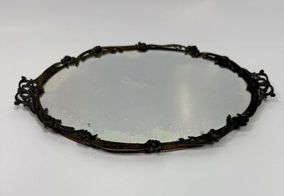Ornate Antique Brass Oval Mirror and Frame for dresser