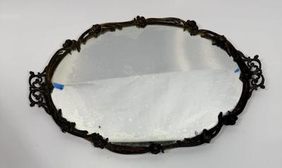 Ornate Antique Brass Oval Mirror and Frame for dresser