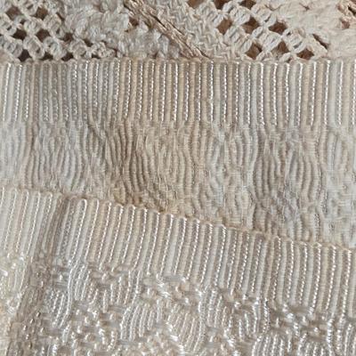 LOT 1: Multiple Linens Including Long Window Scarf, Lace Tablecloths and More
